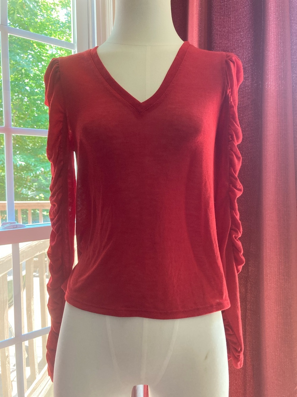 Express Women's Red V-Neck Ruffle Sleeve Top, XS, NWT